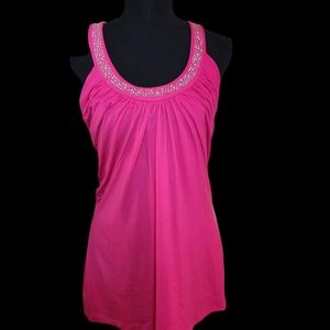 White House Black Market WHBM Hot Pink Studded Neckline Tank Medium